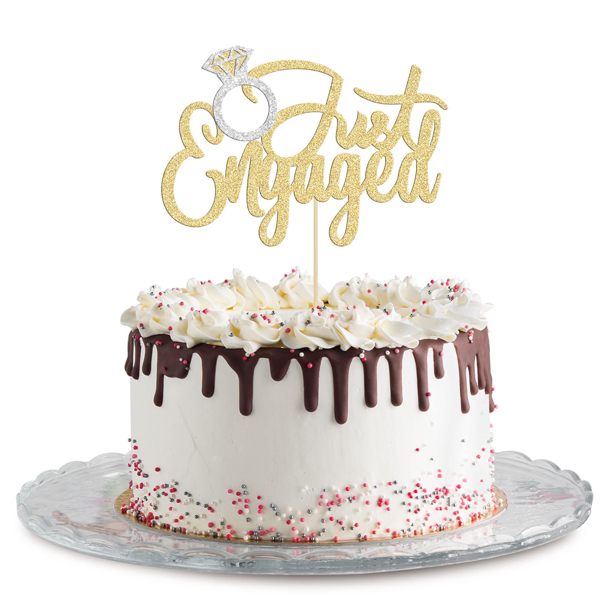 Gyufise 1 Pack Just Engaged Cake Topper Glitter We're Engaged Cake Pick Engagement Party Decorations Bridal Engagement Wedding Cupcake Decoration Party Supplies Gold