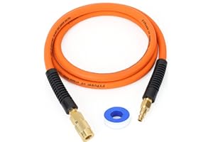 FYPower Air Compressor Whip Hose 3/8 Inch x 6 Feet Lead in Hybrid Hose with Fittings, Flexible and Kink Resistant, 1/4" Industrial Quick Coupler and Plug Kit
