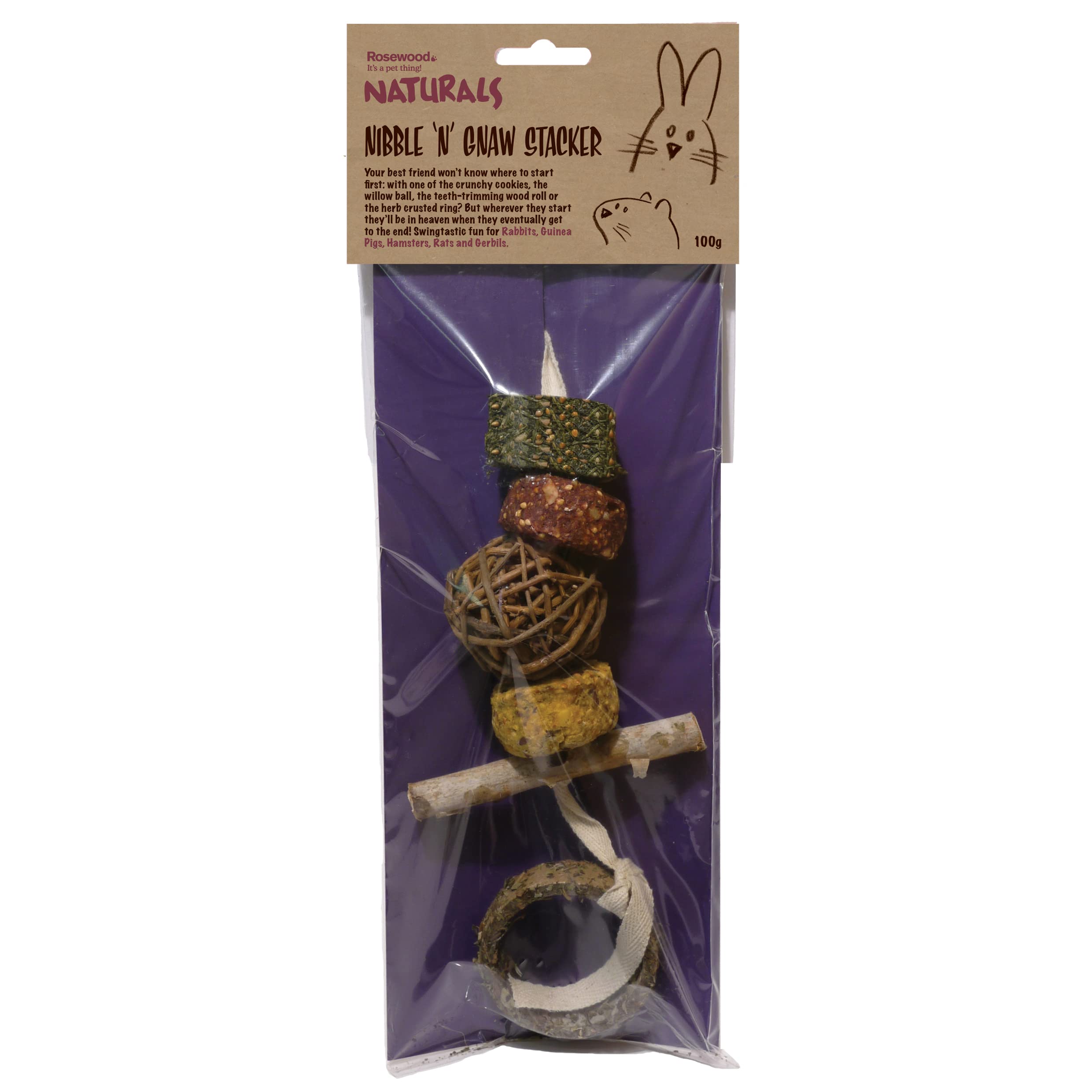 Rosewood Naturals Nibble ‘N’ Gnaw Stacker, Small Animal Treat and Gnaw Toy for Rabbits, Guinea Pigs, Chinchillas, Hamsters, Gerbils, Mice and Rats, 100g