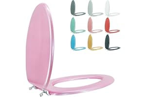 BLOFDE Elongated Toilet Seat Wood Toilet Seat Prevent Shifting with Zinc Alloy Hinges American Standard Size Toilet Seat Easy to Install also Easy to Clean (Elongated,Sparkling Pink)