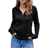 Saodimallsu Womens Cable Knit Cardigan Zip Up Collared Long Sleeve Vintage Sweater Loose Open Front Coats