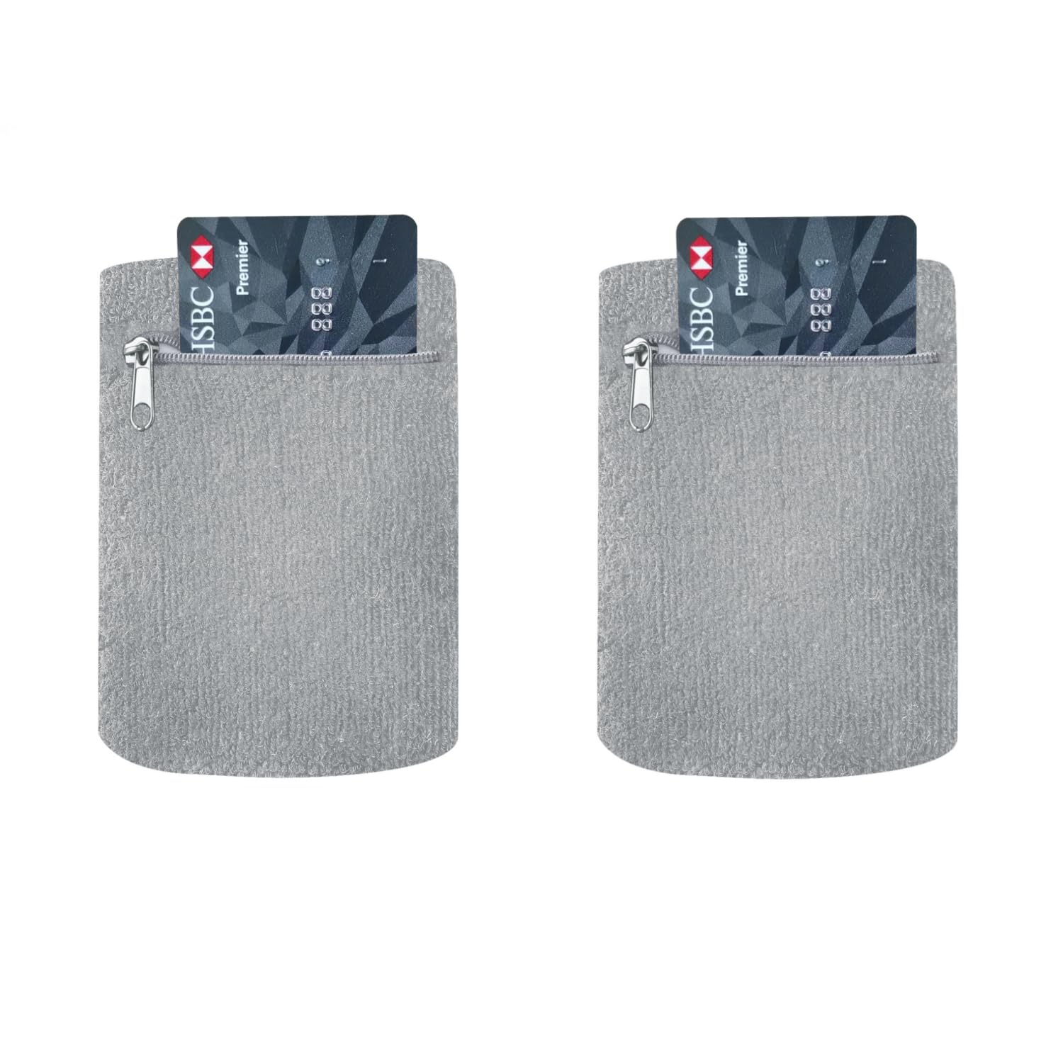 2 Pack Wrist Pouch for Men and Women, Wristband Pocket with Zipper for Running, Basketball, Tennis, Travel, Gym and Any Other Sports (Light Grey)