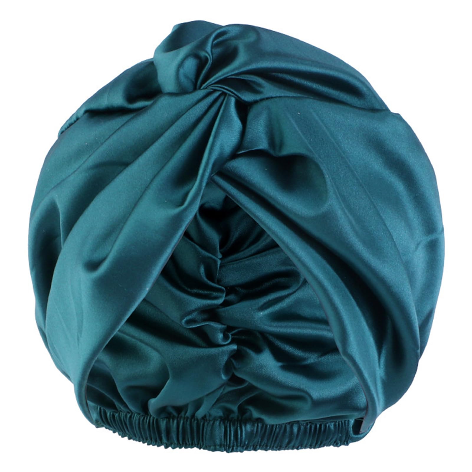 50% Pure Mulberry Silk Sleep Cap for Women Hair Care, Double Layer Natural Bonnet Shower Cap Hair Wrap for Sleeping, Soft Elastic Stay on Head, Adjustable (Dark Green)