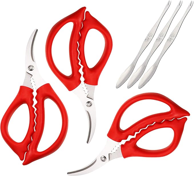 3Pcs Seafood Scissors and 3Pcs Lobster Forks For Fish Crab