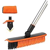 2 in 1 Floor Scrub Brush Grout Brush with 57.8" Long Handle,120°Rotatable Shower Tile Grout Cleaner Scrubber,V-Shaped Corner Brush for Hard to Reach Areas (Orange)