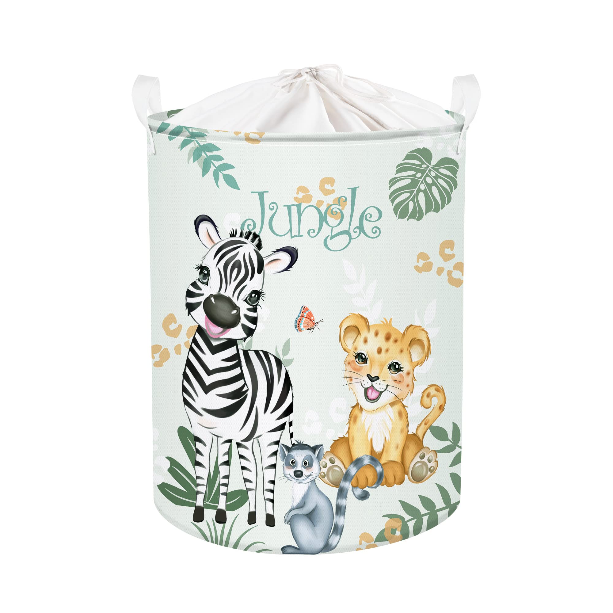 Clastyle Forest Animal Baby Laundry Hamper Collapsible Leaf Clothes Kids Storage Basket Waterproof Boys Girls Toy Box for Nursery Room, Zebra Leopard, 40 * 50 cm