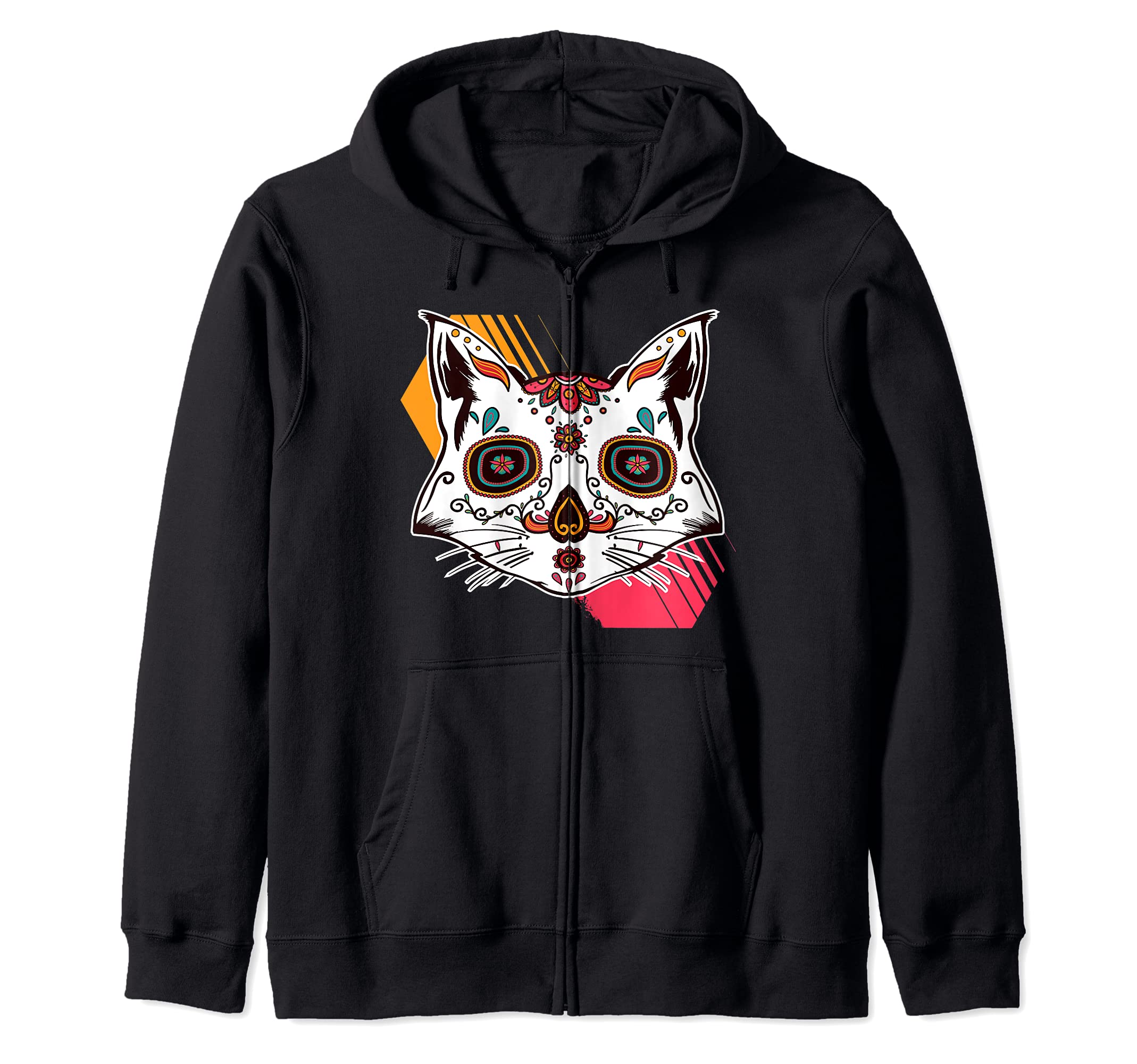Day of the Dead Cats Skull Dia De Los Muertos I Cute Cat Zip Hoodie
