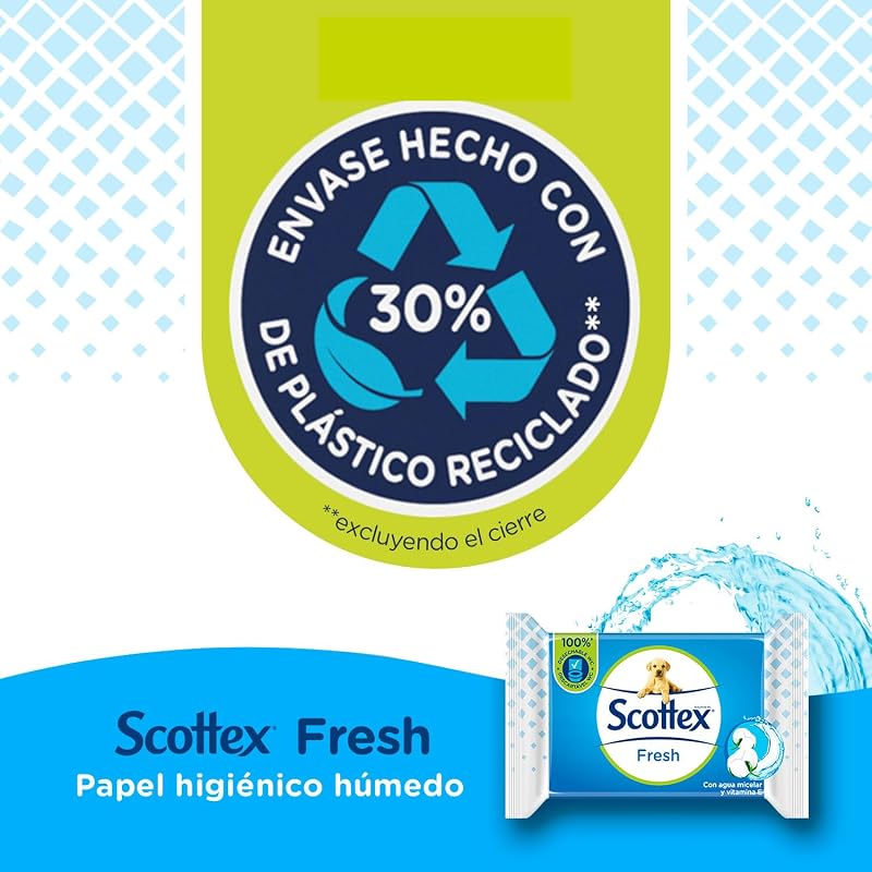 Papel Higiénico Húmedo Fresh con Agua Micelar y Vitamina E, Biodegradable y Sin Plástico, Caja 12 packs de 38 servicios, Total 456 Toallitas Húmedas Desechables por WC