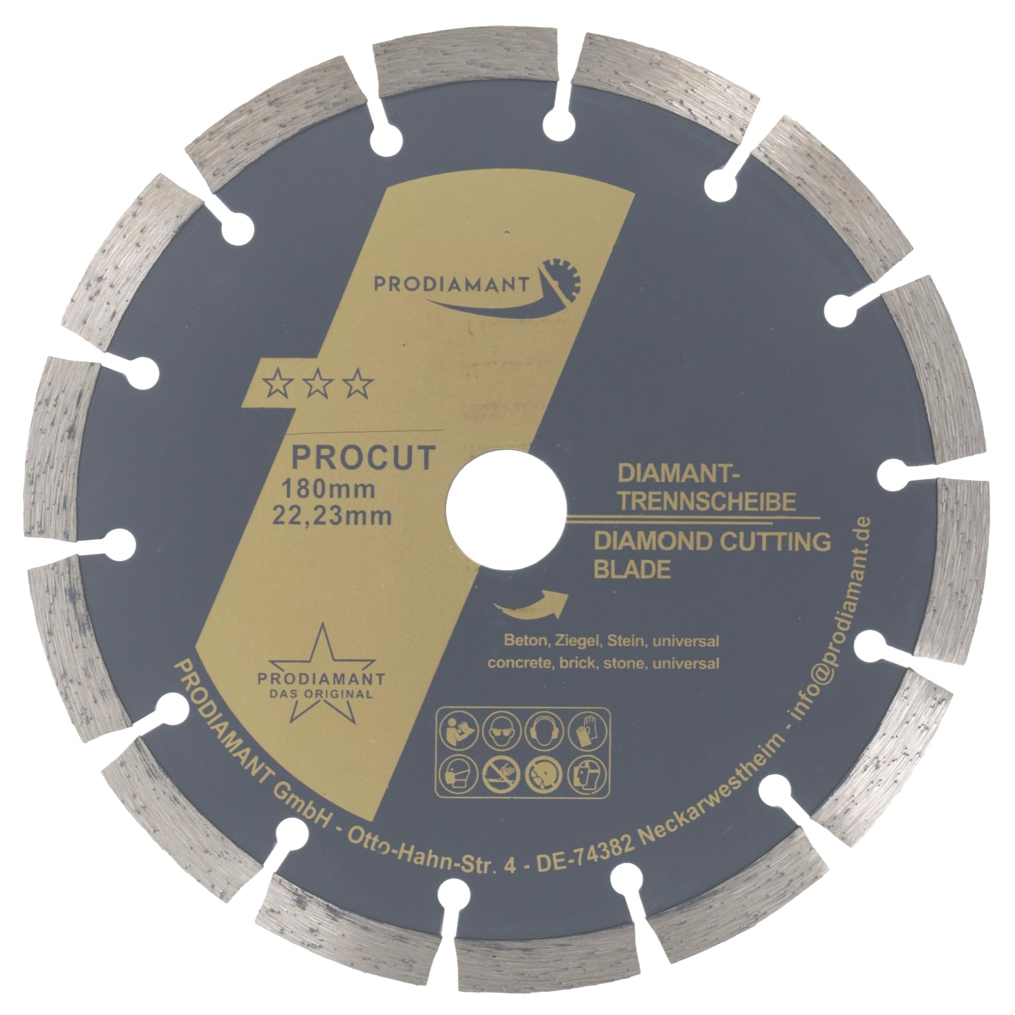 PRODIAMANT diamond cutting disc universal 180mm 7inch x 22.2 mm concrete, stone, brick 7 inch diamond disc 10mm segment