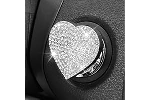 QBOONPT Heart Shape Car Engine Start Button Cover, Sparkly Rhinestone Ignition Button Decal, Bling Car Accessories for Women, Car Interior Accessories Push Start Button Cover Decorative（White)