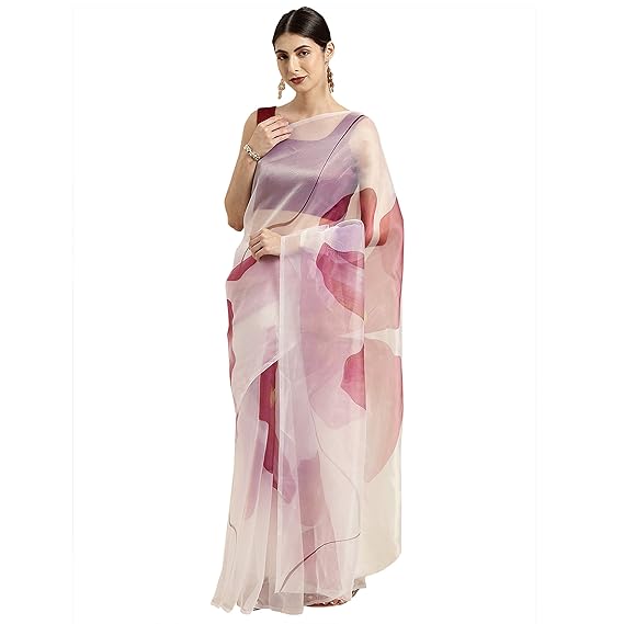 Crepe with Blouse Piece Saree (WM1312_Off White & Pink_OneSize)