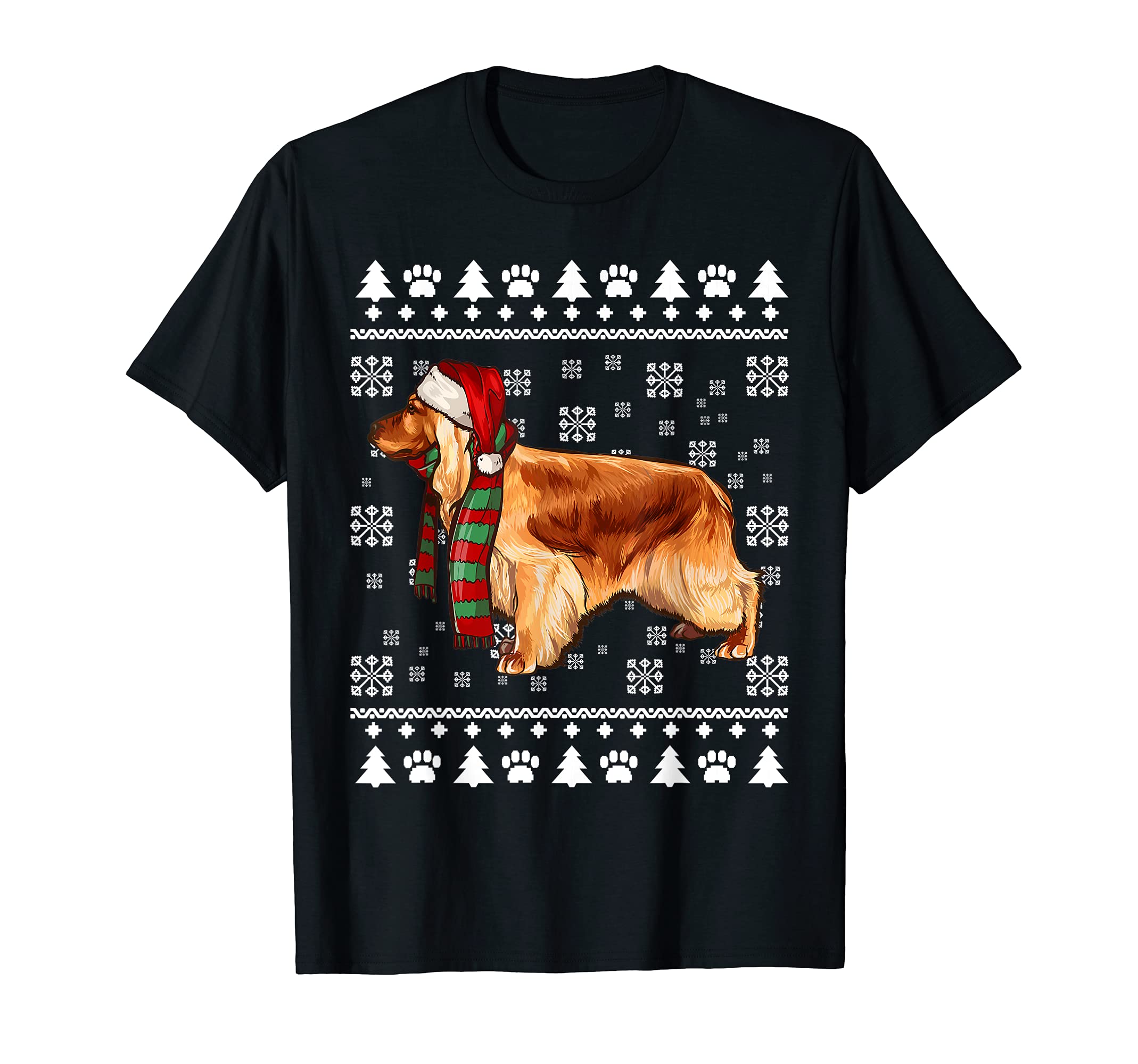 English Cocker Spaniel Dog Santa Hat Xmas Ugly Christmas T-Shirt