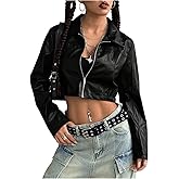 Verdusa Women's Motorcycle Leather Race Car Jacket Cropped Streetwear Lightweight Long Sleeve Outerwear