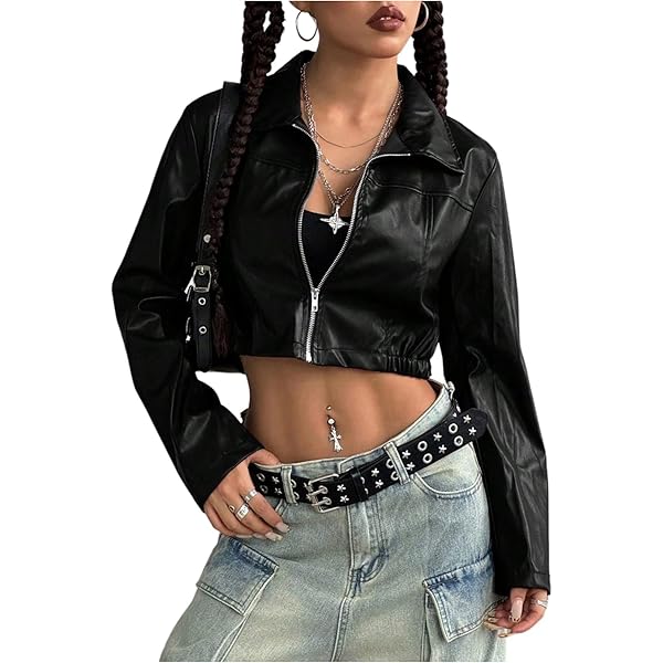 Amazon.com: Women Y2K Cropped Leather Jacket Sexy Korean Zipper