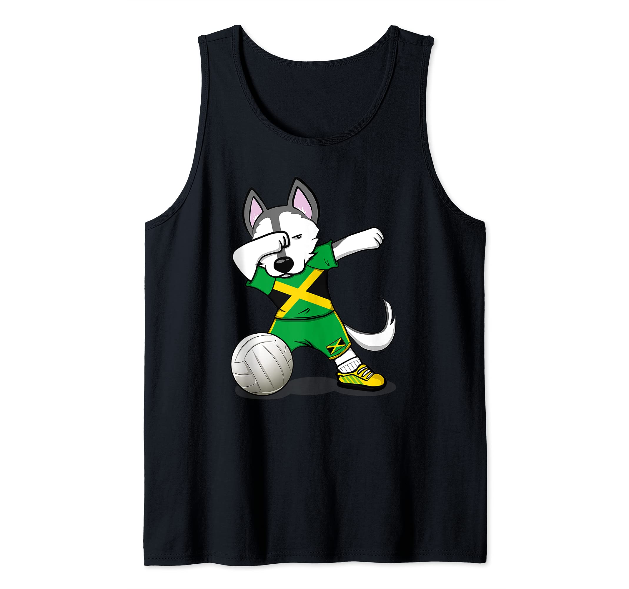 Dabbing Husky Jamaica Volleyball Fans Jersey Jamaican Flag Tank Top