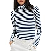 Womens Long Sleeve Rainbow Striped Turtleneck Slim Fit Shirt Y2k Cute Going Out Streetwear Stretchy Crop Tops