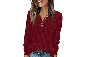 GUMIPY Knit Sweater Women V Neck Button Up Sweaters Jumpers Trendy Tunic Long Sleeve Pullover Tops Comfy Winter Clothes