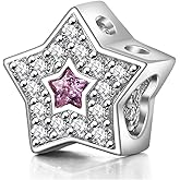 Five-pointed Star Charms 925 Sterling Silver Twinkle Pentagram Charms with Clear and Pink CZ for Pandora Bracelet,Mothers Day Gifts