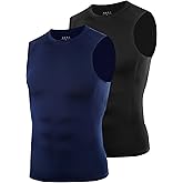 RIKUAOU 2 Pack Mens Compression Shirt, Sleeveless Gym Tank Tops, Running Football Undershirts Base Layer for Sports Workout