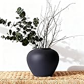 Rustic Ceramic Vase, 7.1" Black Farmhouse Vase, Vintage Vases, Modern Terracotta Decor Vases for Home Decor, Living Room, Entryway, Table Centerpieces, Shelf, Kitchen, Housewarming Gifts