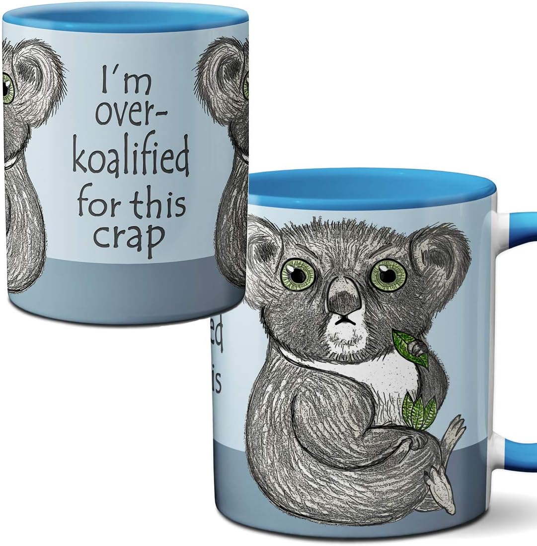 Over Koalified Funny Koala Mug by Pithitude - One Single 11oz. Blue Coffee Cup