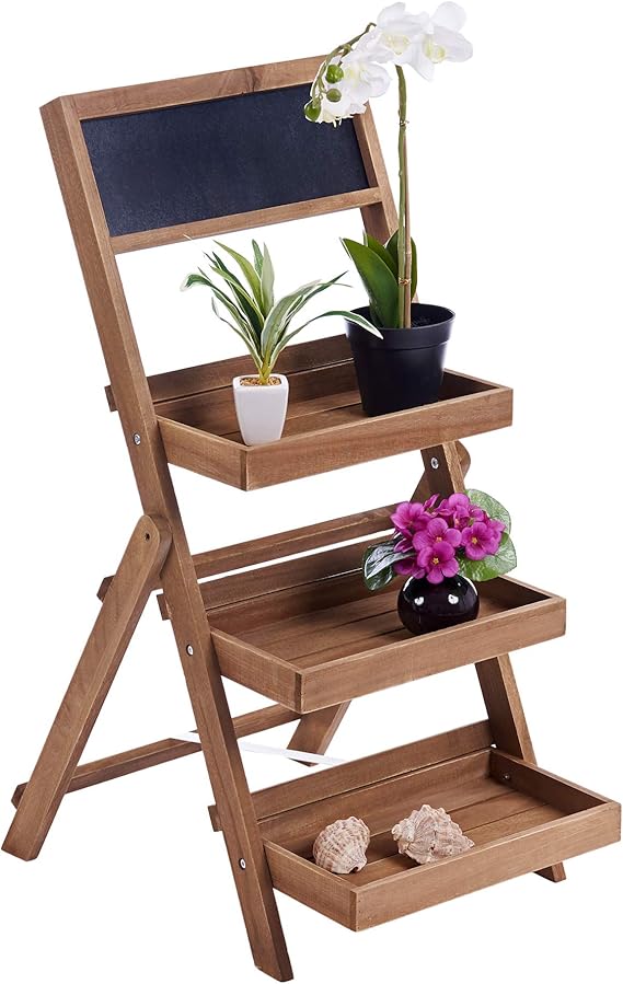 ts-ideen Estantería Jardinera Color Nogal con escalones Plegables y
