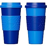 Copco Acadia 16oz Travel Mug with Lid, Set of 2 Double Wall Insulated Tumbler, Non-Slip Sleeve and BPA-Free - Microwave & Dishwasher Safe, Reusable Plastic To Go Travel Coffee Mug (Navy/Blue)