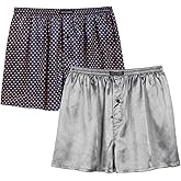 TONY AND CANDICE Men's Satin Boxer Briefs Pack, Silk Feeling Sleep Shorts Underwear with Fly for Men