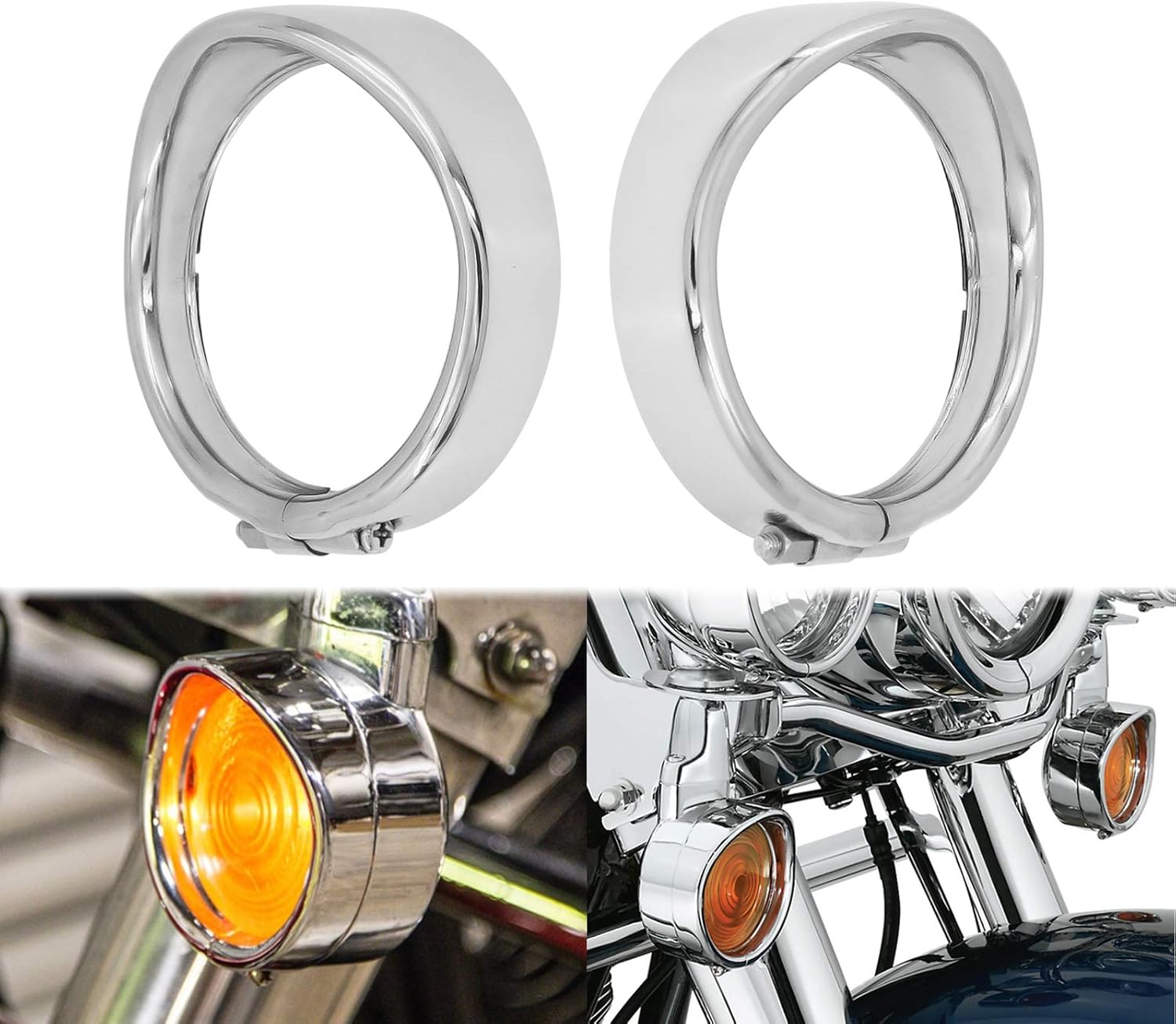 HDBUBALUS Chrome Visor Style Turn Signal Trim Ring Cover
