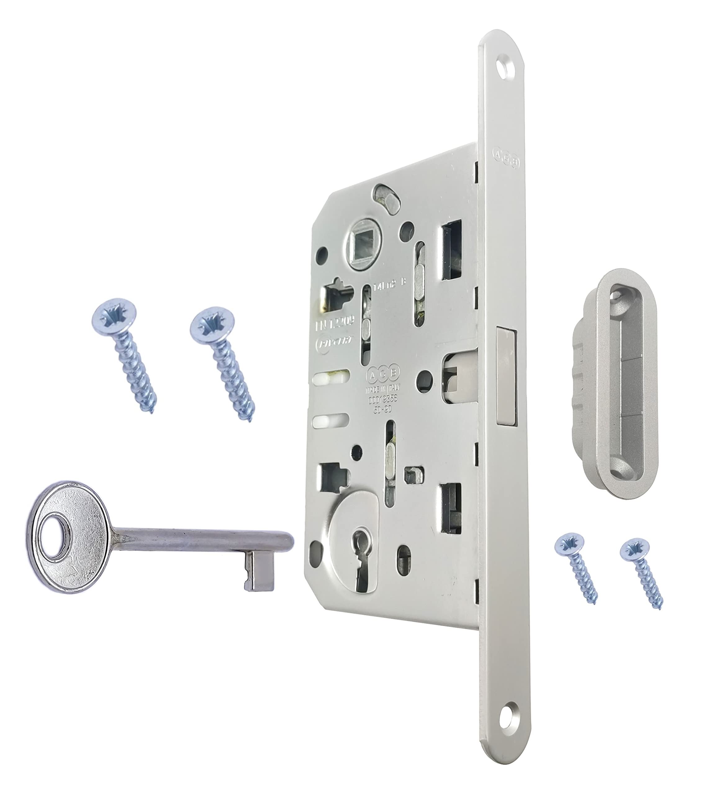 Magnetic Lock POLARIS AGB with Front 18x196 mm. (INTER. 90 ENTR. 50, KEY HOLE, MATT CHROME)