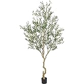 Nafresh Tall Faux Olive Tree，9ft（108in） Realistic Potted Silk Artificial Olive Tree， Fake Olive Trees Indoor with Green Leaves and Big Fruits for Home Office Living Room Stairs Patio Decor.