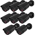 WALI Dummy Fake Simulated Surveillance Security CCTV Dome Camera Indoor Outdoor with One LED Light, Warning Security Alert Sticker Decal (TC-B8), 8 Packs, Black