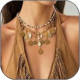 Zxcog Boho Coin Charm Necklace for Women Layered Pirate Necklace Chunky Gold Coin Beaded Pendant Necklace Bohemian Tassel Gypsy Costume Jewelry Accessories