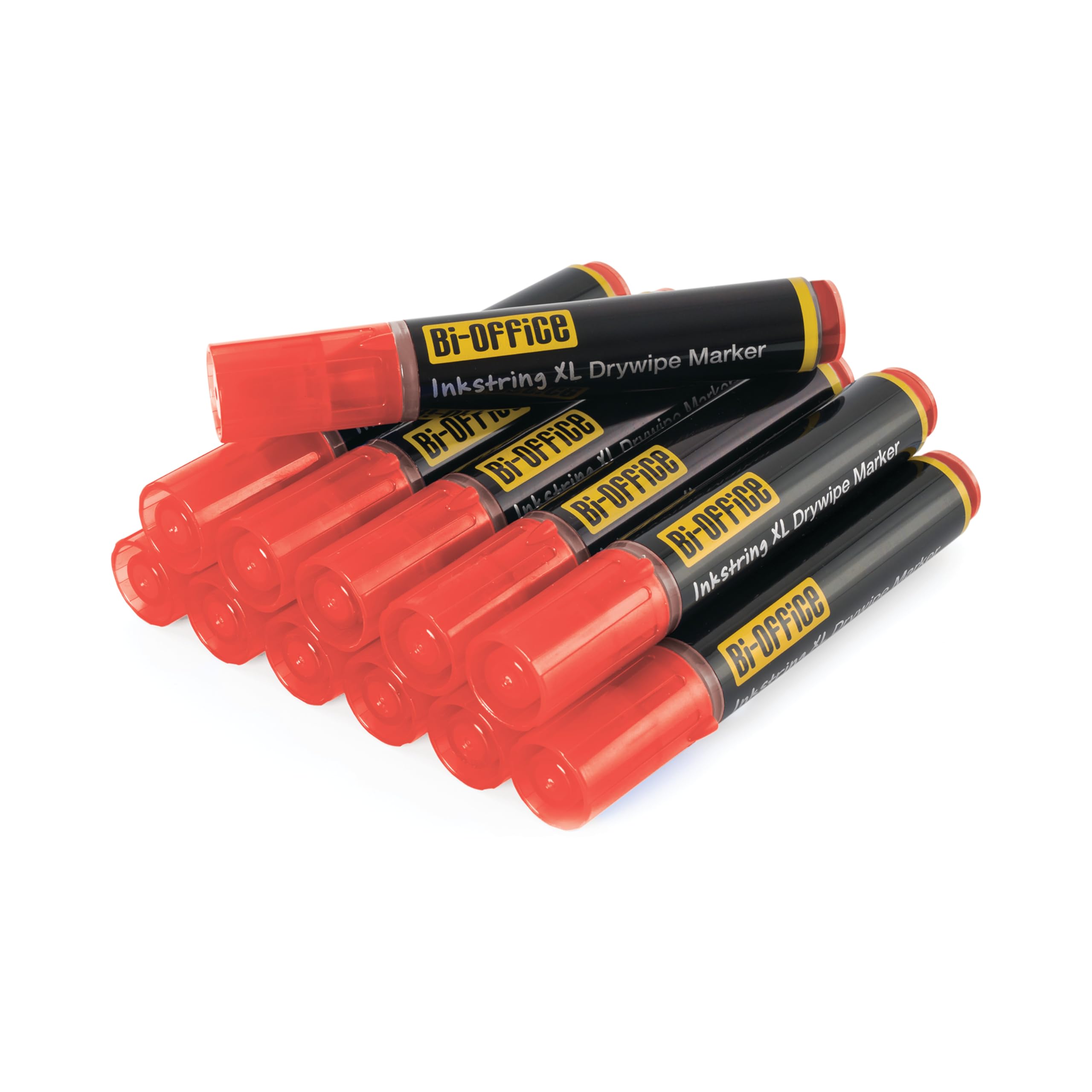 Bi-Office InkstringXL Dry wipe Marker for White Boards with Gel Ink and 3 mm Round Tip – Red, Pack of 12