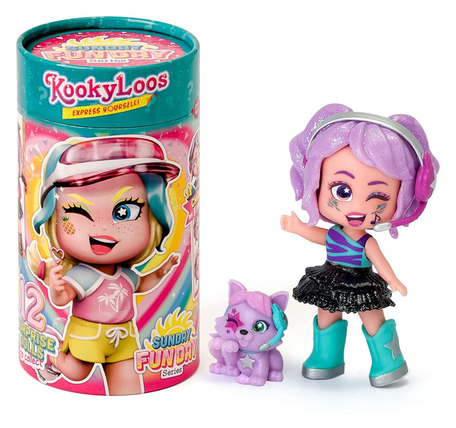 Sunday Funday KOOKYLOOS series – Surprise collectable dolls with fashion accessories, shoes, dresses and toys, with 3 funny expressions