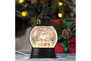 PESTILITE Christmas Snow Globes Lantern, Colorful Gingerbread House Christmas Decor Indoor, Glitter Musical Snowglobe with Timer, USB or Battery Operated Gingerbread Man Decorations Gifts