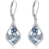 POPLYKE Blue Butterfly Earrings for Women 925 Sterling Silver Butterfly Jewelry Blue Earrings Flower earrings