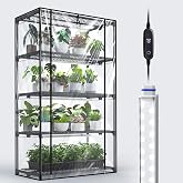 Inzlume Indoor Greenhouse with Grow Lights, 17.7x29.5x59 | 5000K Full Spectrum, Mini Cabinet, 5 Pack Grow Lights (75W), Auto Timer 4/9/14H, Metal Frame, Indoor Seed Starting