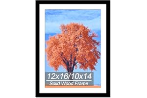 12x16 Picture Frame Black, Solid Wood Diamond Art Painting Frames 30x40cm, Display Pictures 10x14 with Mat or 12 x 16 Without