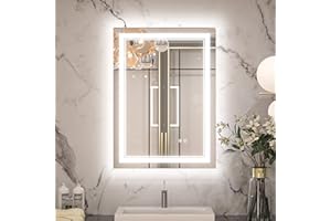 Keonjinn 28 x 20 Inch Bathroom Mirror with Light, Frontlit & Backlit LED Bathroom Mirror with 3 Color Lights, Stepless Dimmab