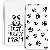 RZQIJ Best Husky Mom Towels Dish Towels Dishcloth, Dog Mom Gifts for Women Dog Lovers, Cute Dog Husky Decor for Kitchen Bathroom Home, 16 x 24 Farmhouse Decoration Hand Towels Set of 2. (068)