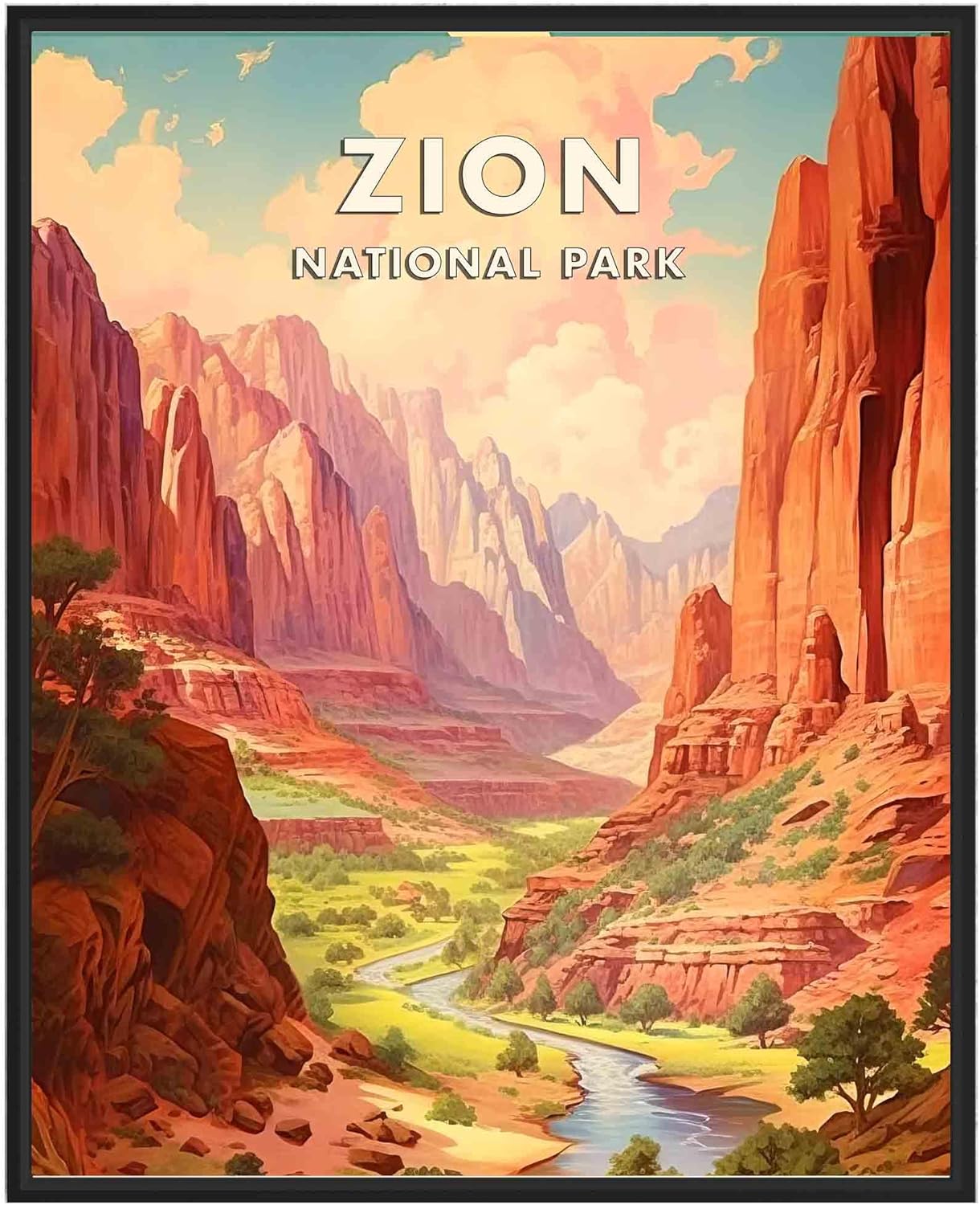 Wall Décor - Zion National Park Poster Art Print Retro Mountain Lake Wall Art Poster Vintage Decor Nature Landscape Picture For Bedroom Office Home (Zion, 11x14 inches (Unframed))