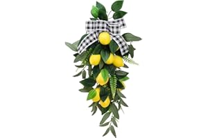 FONZCI 23.6inch Artificial Lemon Teardrop Swag, Lemon Teardrop Garlands, Faux Fruit Teardrop Swag for Front Door Wreath, Holiday Wedding Home Decor(#1)