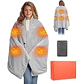 Moteoza Heated Blanket Battery Operated with Fleece Lining 7.4V 16000mAh Battery 62" x 35" Heated Shawl Wraps for Women Men Cordless USB Outdoor Portable Electric Blanket 6 Heating Zones Gray