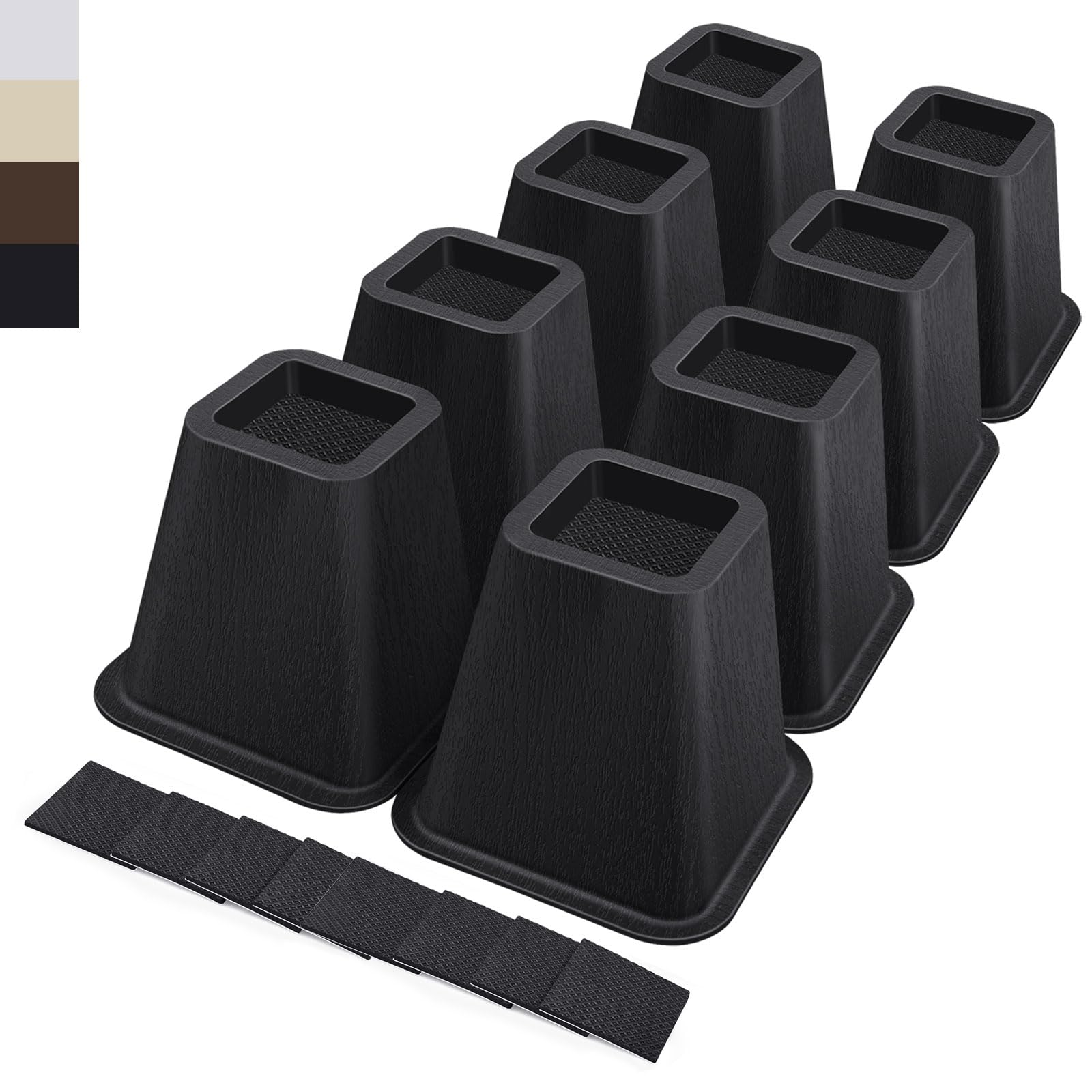 Photo 1 of ANNKUT 6 Inch Heavy Duty Bed Risers, Furniture Risers for Desk, Chair, Table or Sofa, Couch Lift Risers, Supports up to 2200 lbs per Leg(8 Pack Black)