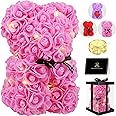 Otlonpe Bear Rose, 9 inch Flower Bear with Led Light, Romantic Christmas Valentines Day Anniversary Birthday Gifts for Women Wife Girlfriend, for Mom Daughter Girls Kids (Pink)