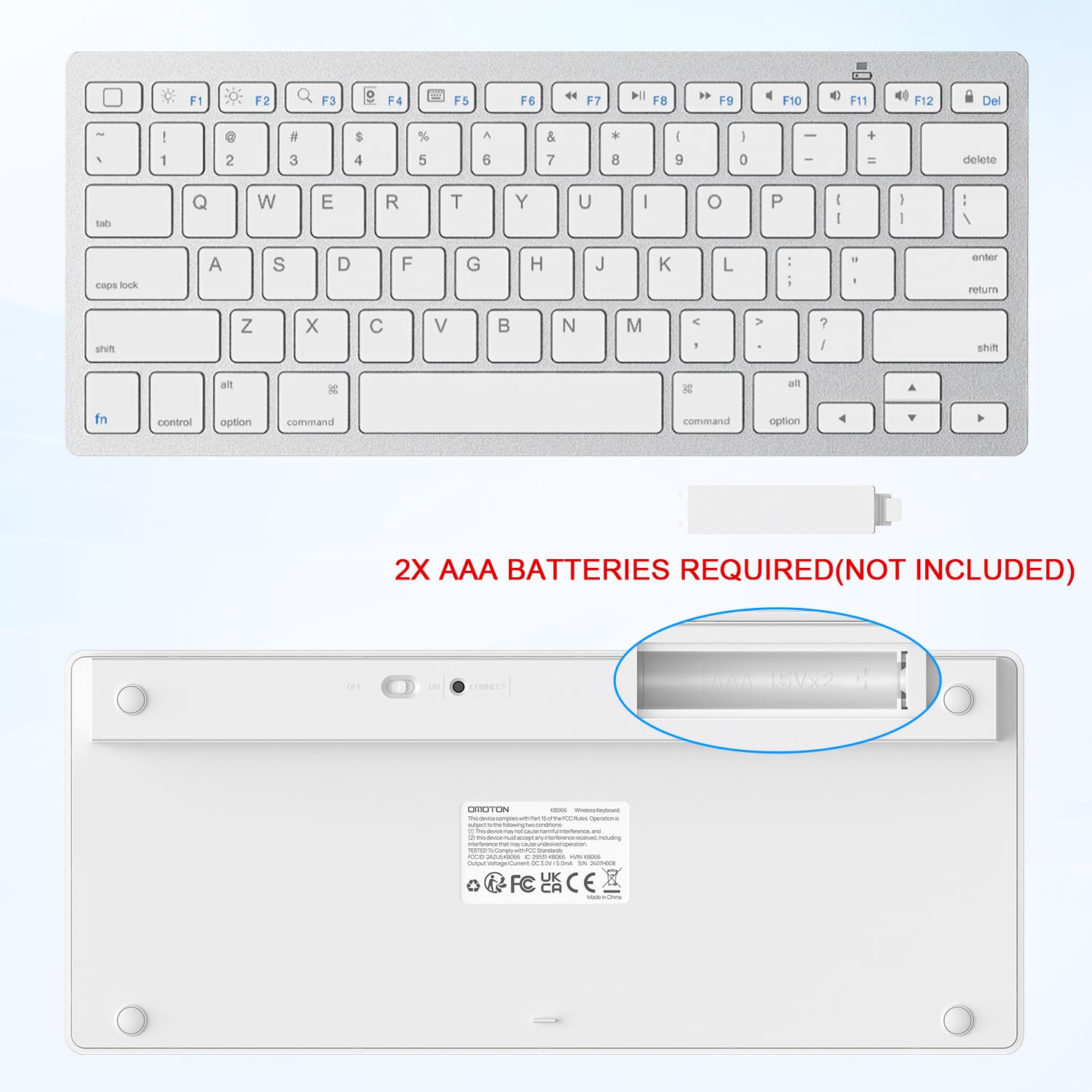 OMOTON Bluetooth Keyboard Compatible with iPad 10th Generation, iPad 10.2 (9th/8th/7th), iPad Pro 13/12.9/11 inch, iPad Air/Mini and More iOS Devices, White