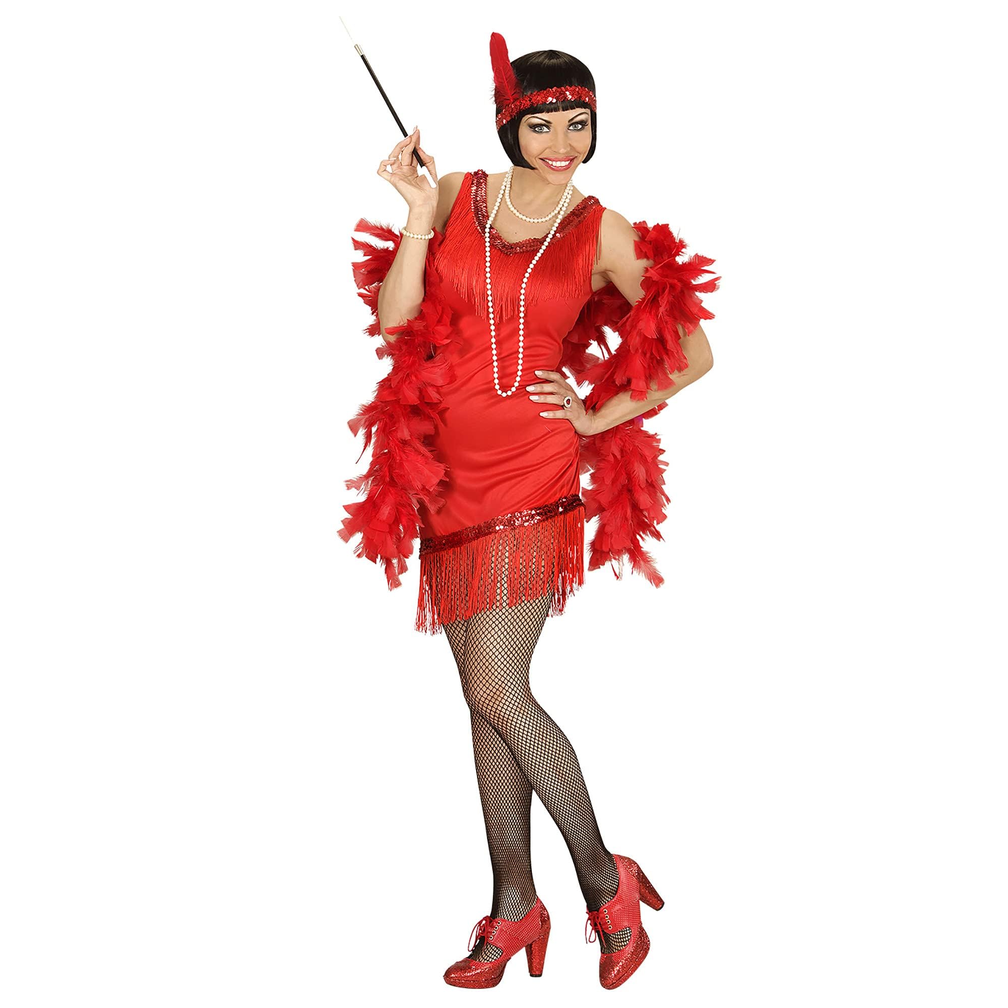 Widmann 03064 ? Adult Fancy Dress Costume with Dress, Gloves, Headband with Feather, red