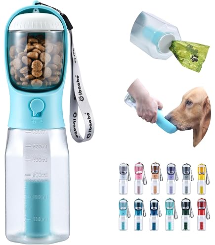 Leak Proof Dog Water Bottle With Portable Food & Poop Bag Dispenser
