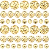 PH PandaHall 60pcs 18k Gold Plated Round Brass Hollow Metal Spacer Beads, 3 Sizes - 4/6/8mm for Earrings, Bracelet, Pendant, Waist Chain, Necklaces, DIY Crafts